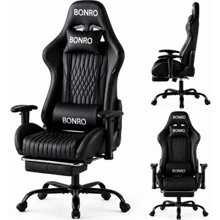 Геймерське крісло з підставкою для ніг Bonro 1002G-1 чорне (42401214)