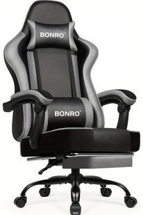 Крісло офісне з підставкою для ніг Bonro B-059 чорно-сіре (42412134)