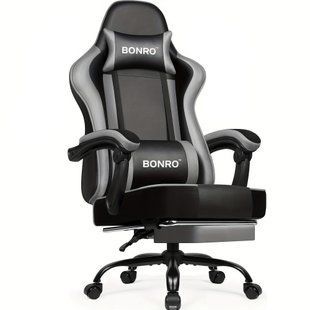 Крісло офісне з підставкою для ніг Bonro B-059 чорно-сіре (42412134)