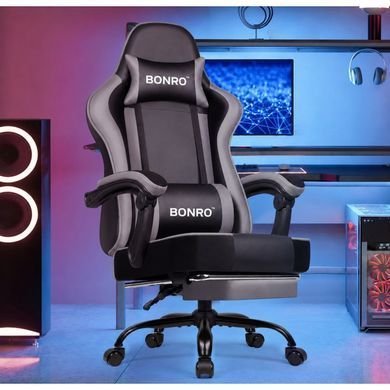 Крісло офісне з підставкою для ніг Bonro B-059 чорно-сіре (42412134)