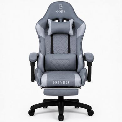 Комп'ютерне крісло із тканини Bonro Core B-702 з підставкою для ніг сіре (42401238)