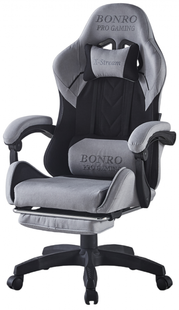 Крісло геймерське з тканини Bonro B-145 чорно-сіре з підставкою для ніг (42401049)